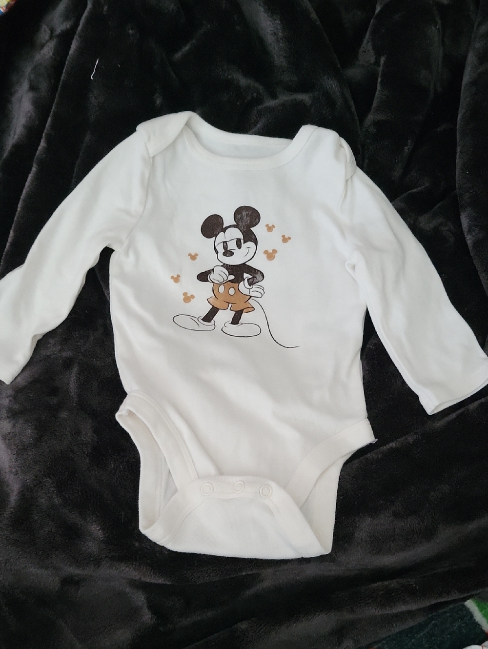 Disney White Long-Sleeve Mickey Mouse Baby Bodysuit
